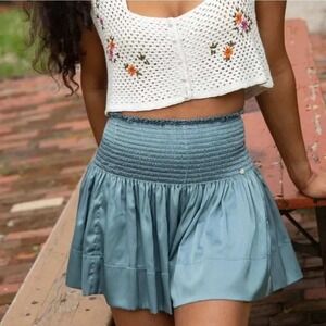 Natural Life Blue Satin Smocked Shorts Women's XS Bohemian Beach Fairycore